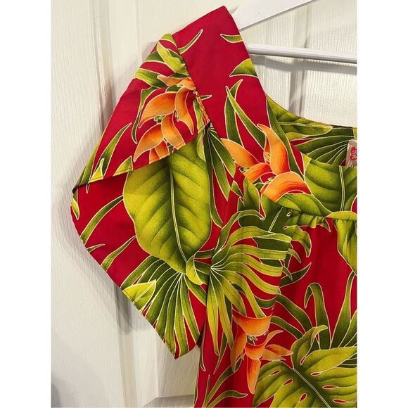 Vintage Hilo Hattie Red & Green Palm Leaf Print Hawiaiian Dress sz 3X NWOT - Picture 2 of 6